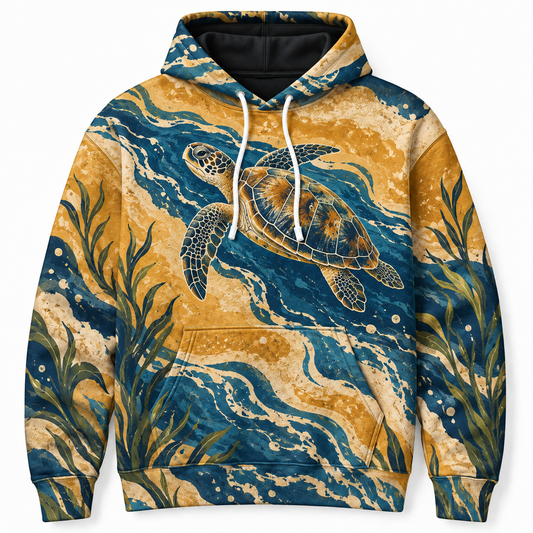 Ochre Tideways Sea Turtle Hoodie — Ochre Tidal Channel Print
