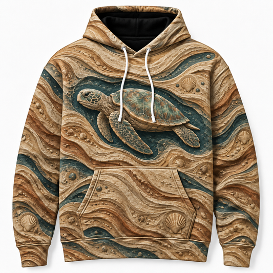 Dune Relief Sea Turtle Hoodie — Sculpted Sand Print