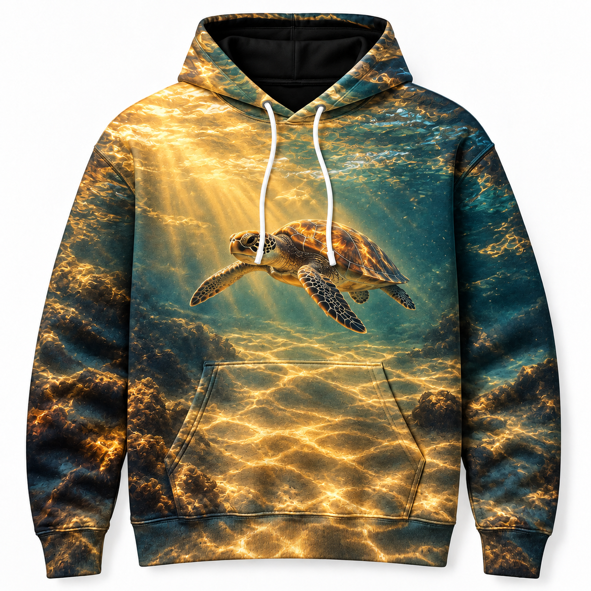 Amber Window Sea Turtle Hoodie — Warm Water Light Print