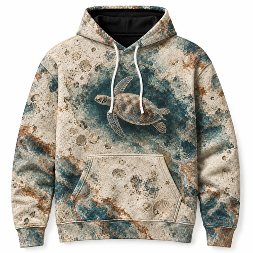 Limestone Drift Sea Turtle Hoodie — Chalk Coast Relief Print