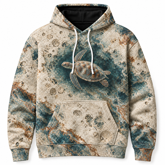 Limestone Drift Sea Turtle Hoodie — Chalk Coast Relief Print