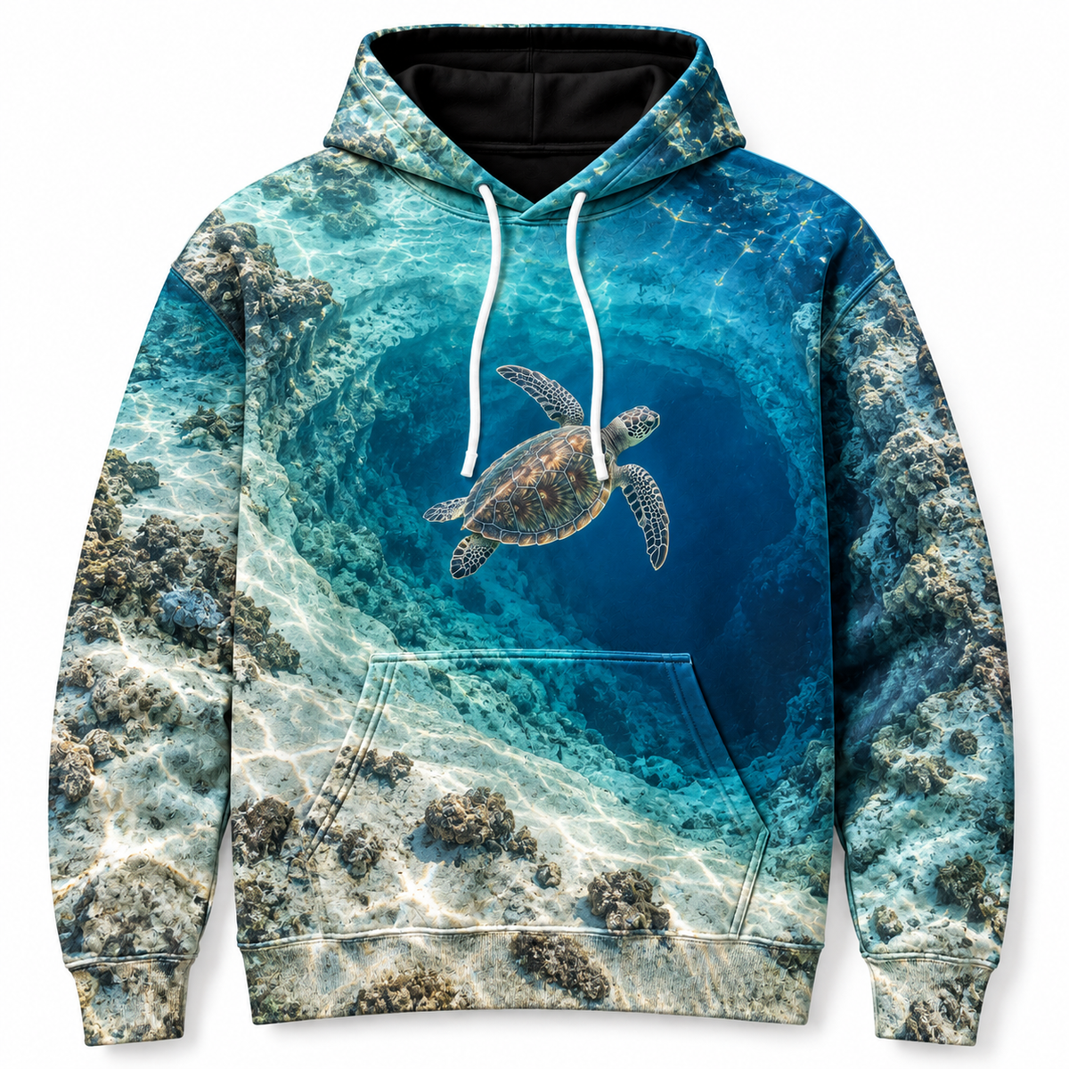 Bluehole Descent Sea Turtle Hoodie — Deep Water Basin Print