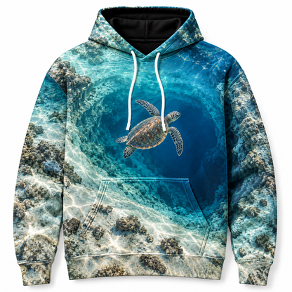 Bluehole Descent Sea Turtle Hoodie — Deep Water Basin Print