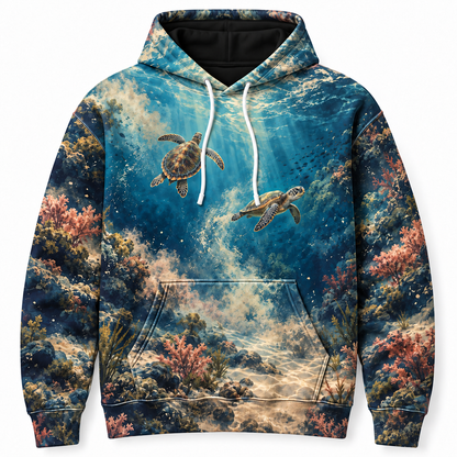 Different Depths Sea Turtle Hoodie — Perspective Pair Print