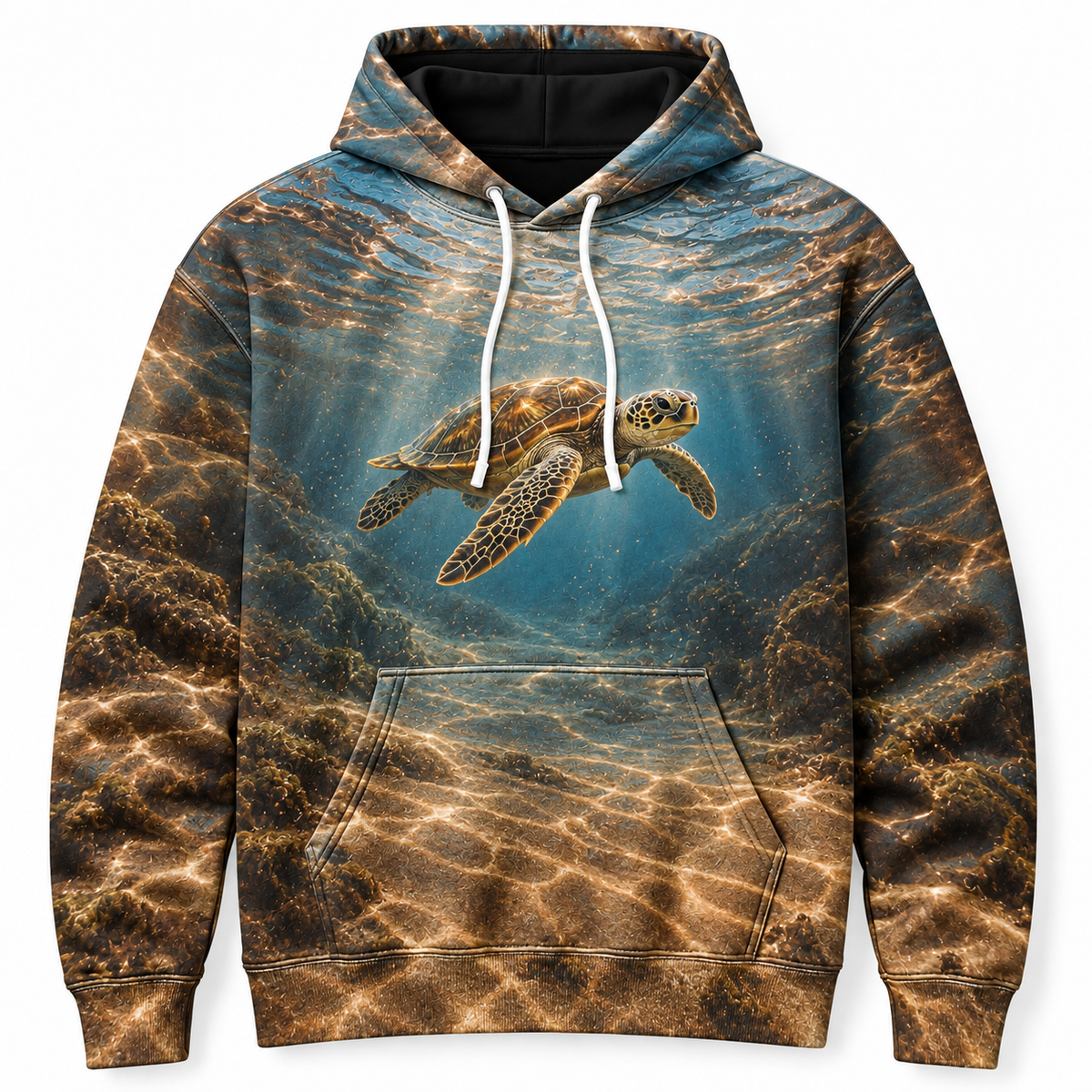 Cocoa Undertow Sea Turtle Hoodie — Warm Deep Water Print