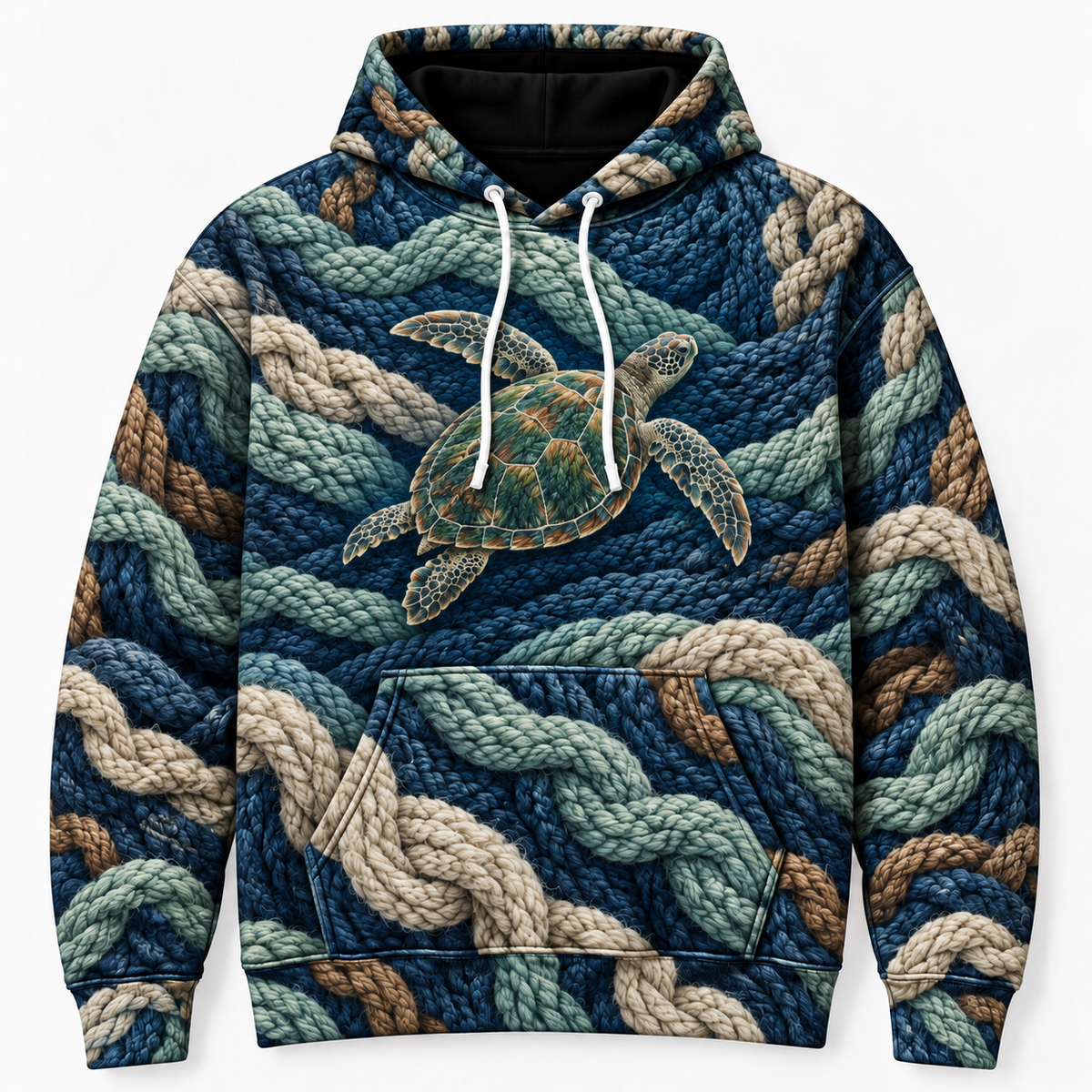 Cable Current Sea Turtle Hoodie — Knit Illusion Print