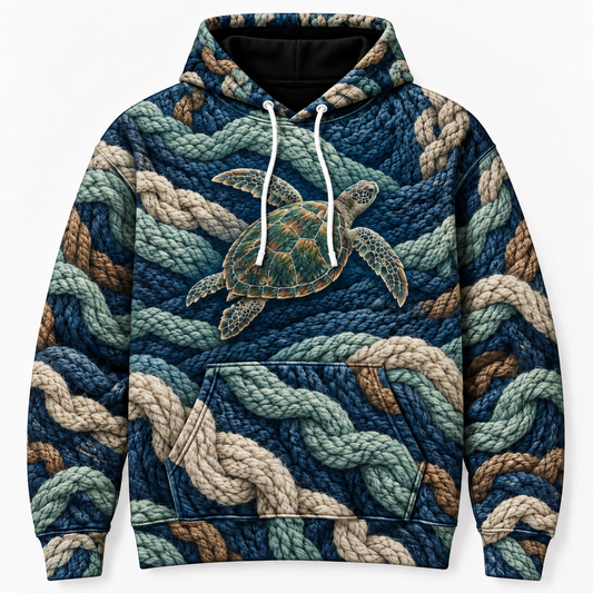 Cable Current Sea Turtle Hoodie — Knit Illusion Print
