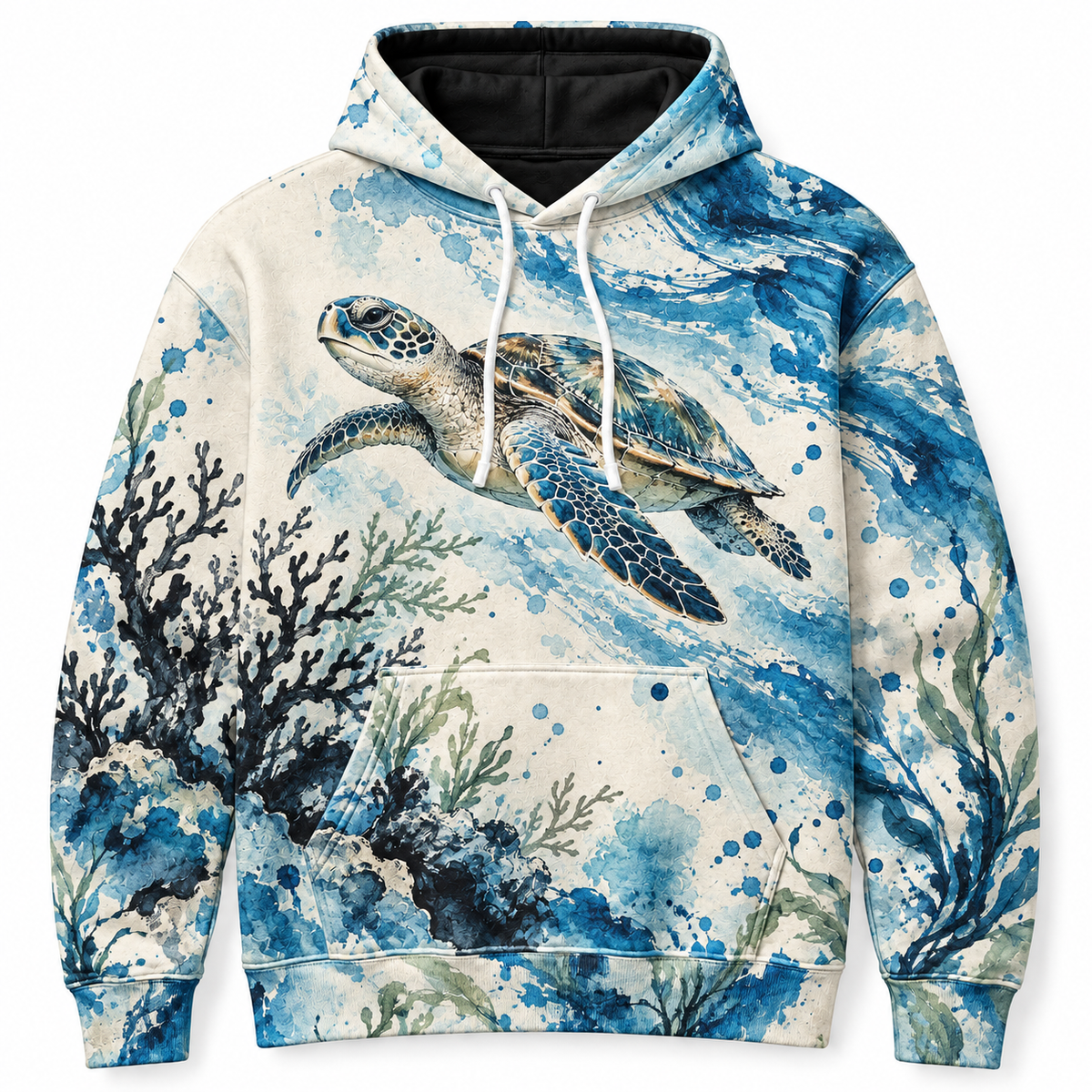 Cerulean Coral Ink Sea Turtle Hoodie — Blue Coral Ink Print