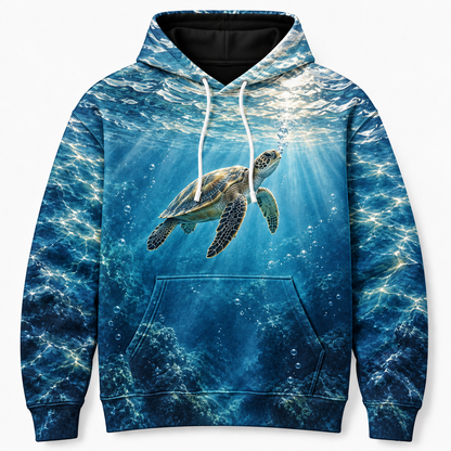 Breath of Blue Sea Turtle Hoodie — Surfacing Turtle Print