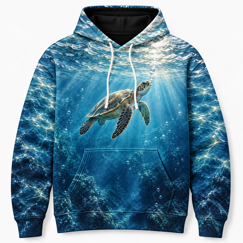 Breath of Blue Sea Turtle Hoodie — Surfacing Turtle Print
