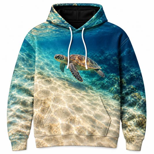 Lagoon Threshold Sea Turtle Hoodie — Light to Deep Print