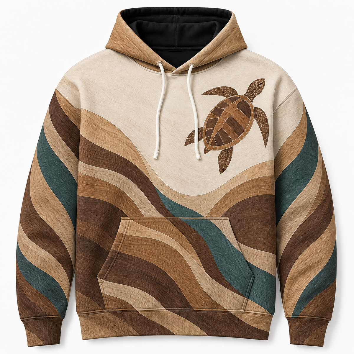 Amber Estuary Sea Turtle Hoodie – Earth Tone Inlay Print