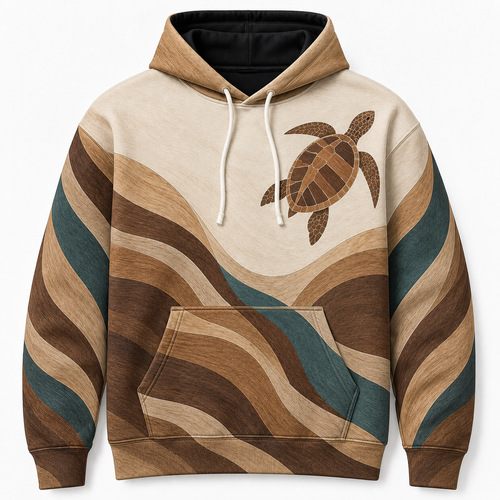 Amber Estuary Sea Turtle Hoodie – Earth Tone Inlay Print