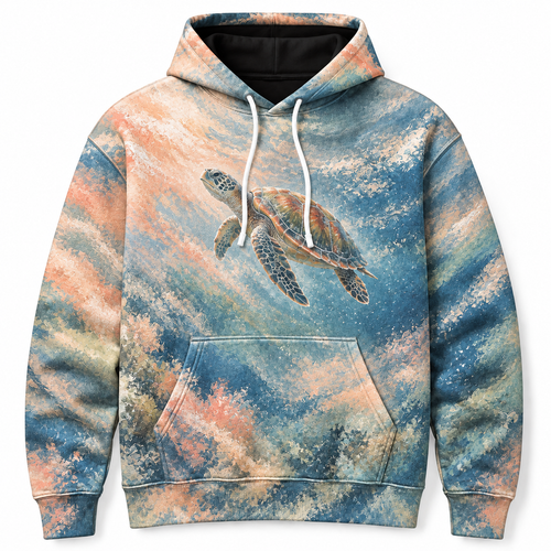 Pastel Motion Sea Turtle Hoodie — Soft Chalk Ocean Print