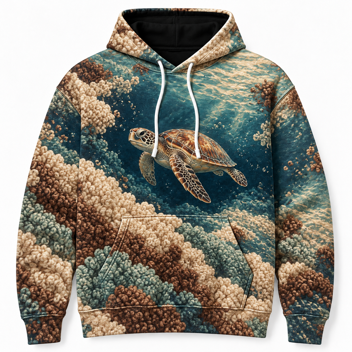 Boucle Bay Sea Turtle Hoodie — Soft Loop Texture Print