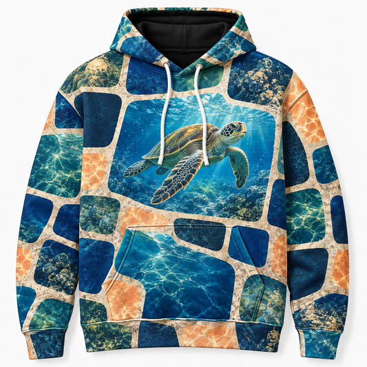 Offset Grid Sea Turtle Hoodie — Broken Lattice Print