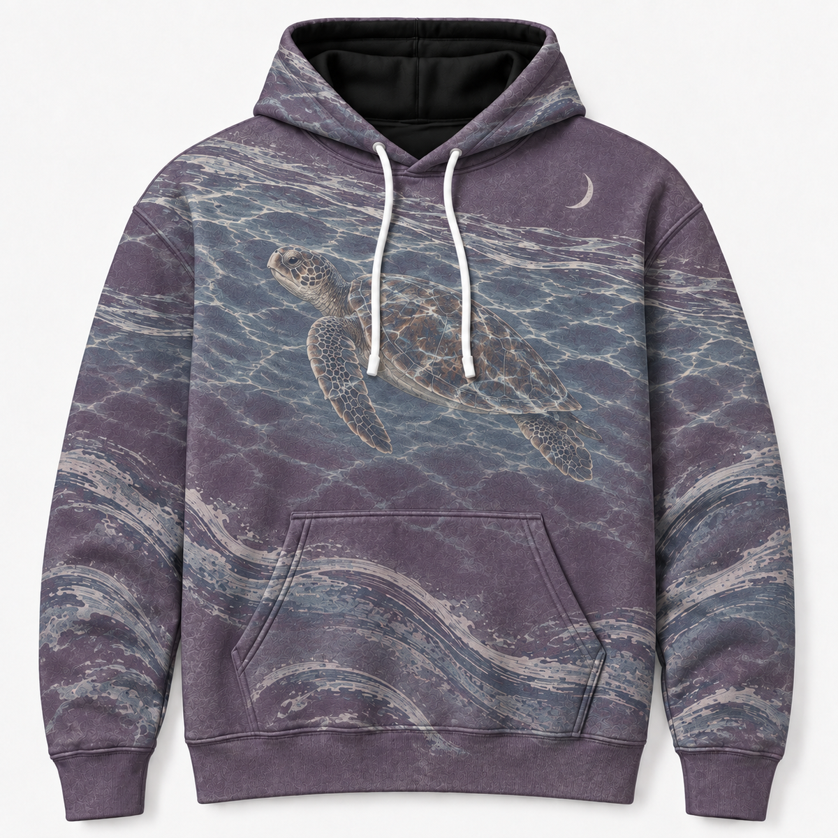 Twilight Moon Sea Turtle Hoodie — Purple Night Wave Print