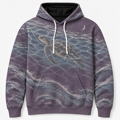 Twilight Moon Sea Turtle Hoodie — Purple Night Wave Print