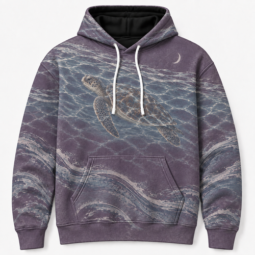 Twilight Moon Sea Turtle Hoodie — Purple Night Wave Print