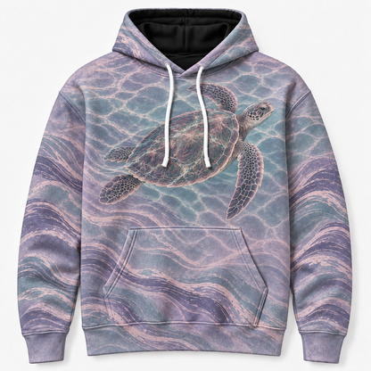 Opal Tide Sea Turtle Hoodie — Pastel Lavender Wave Print