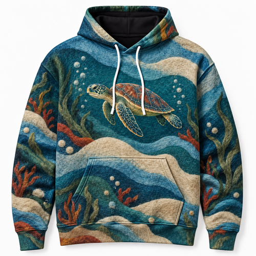 Feltwater Layers Sea Turtle Hoodie — Soft Felt Illusion Print