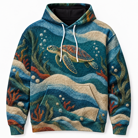 Feltwater Layers Sea Turtle Hoodie — Soft Felt Illusion Print