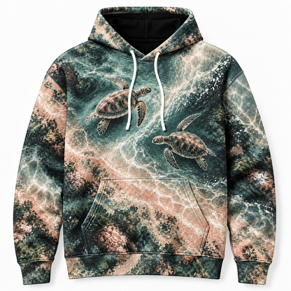 Crossing Paths Sea Turtle Hoodie — Countercurrent Pair Print