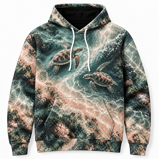 Crossing Paths Sea Turtle Hoodie — Countercurrent Pair Print