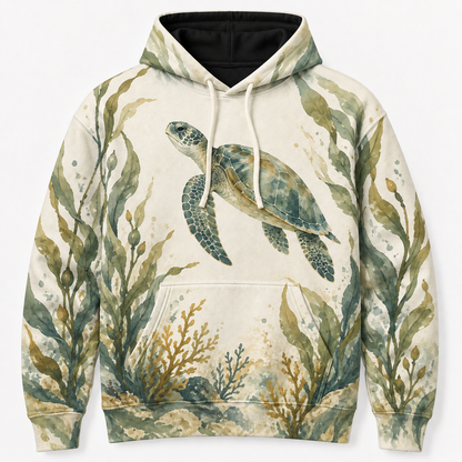Kelp Sanctuary Sea Turtle Hoodie – Watercolor Ocean Garden Print   16:41