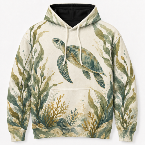 Kelp Sanctuary Sea Turtle Hoodie – Watercolor Ocean Garden Print   16:41