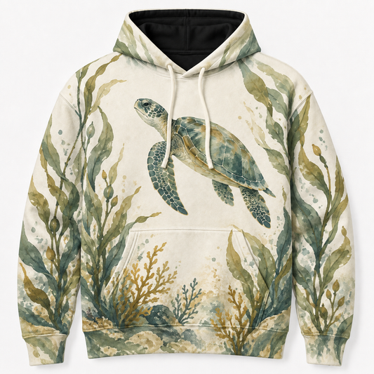 Kelp Sanctuary Sea Turtle Hoodie – Watercolor Ocean Garden Print   16:41