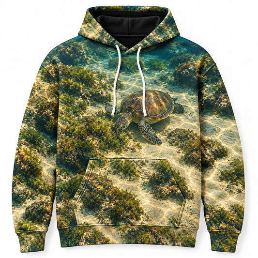 Tidal Forage Sea Turtle Hoodie — Shallow Algae Print