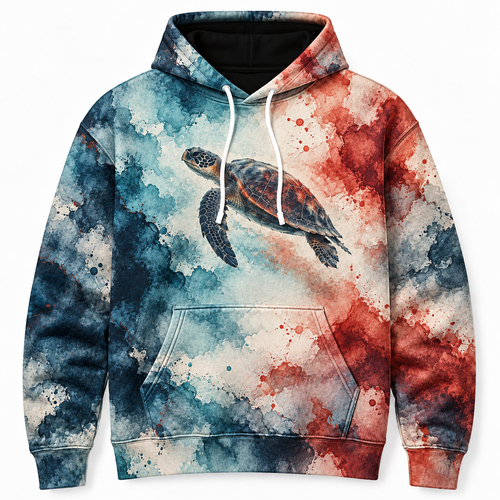 Ink Wash Collision Sea Turtle Hoodie — Layered Ink Print