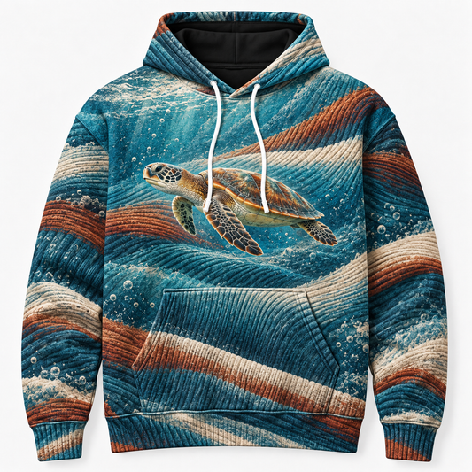 Ribbed Horizon Sea Turtle Hoodie — Fine Rib Textile Print