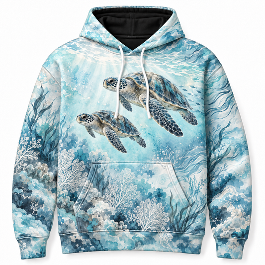 Silverwater Drift Sea Turtle Hoodie — Pale Aqua Watercolor Print