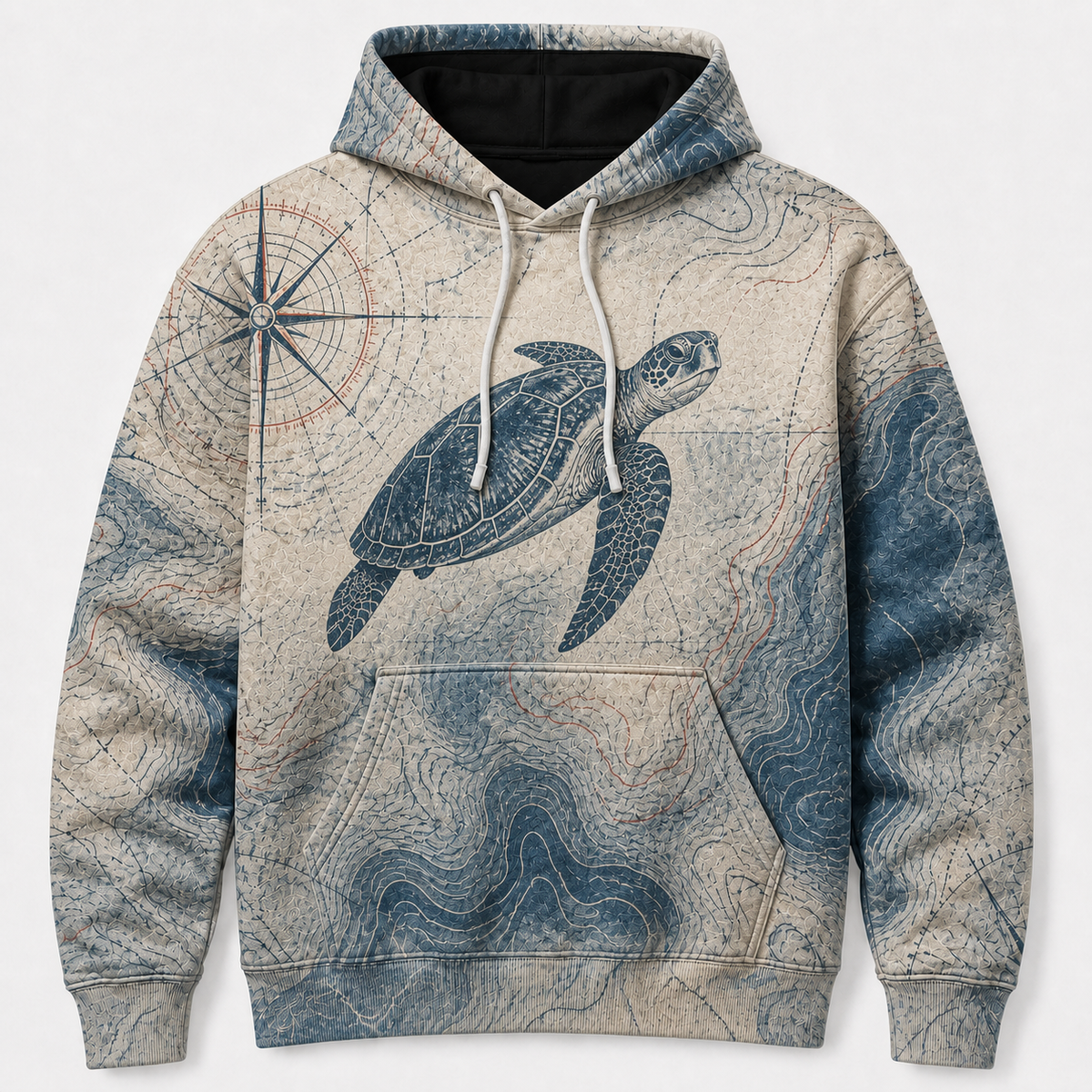 Wayfinder Sea Turtle Hoodie — Vintage Nautical Chart Print