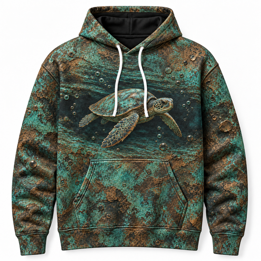 Verdigris Passage Sea Turtle Hoodie — Patina Relief Print