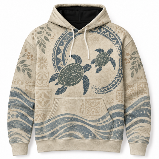 Moon Gate Sea Turtle Hoodie — Vintage Ocean Crescent Print