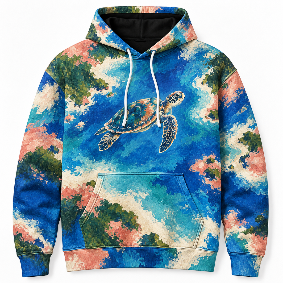 Gouache Islands Sea Turtle Hoodie — Opaque Brush Print