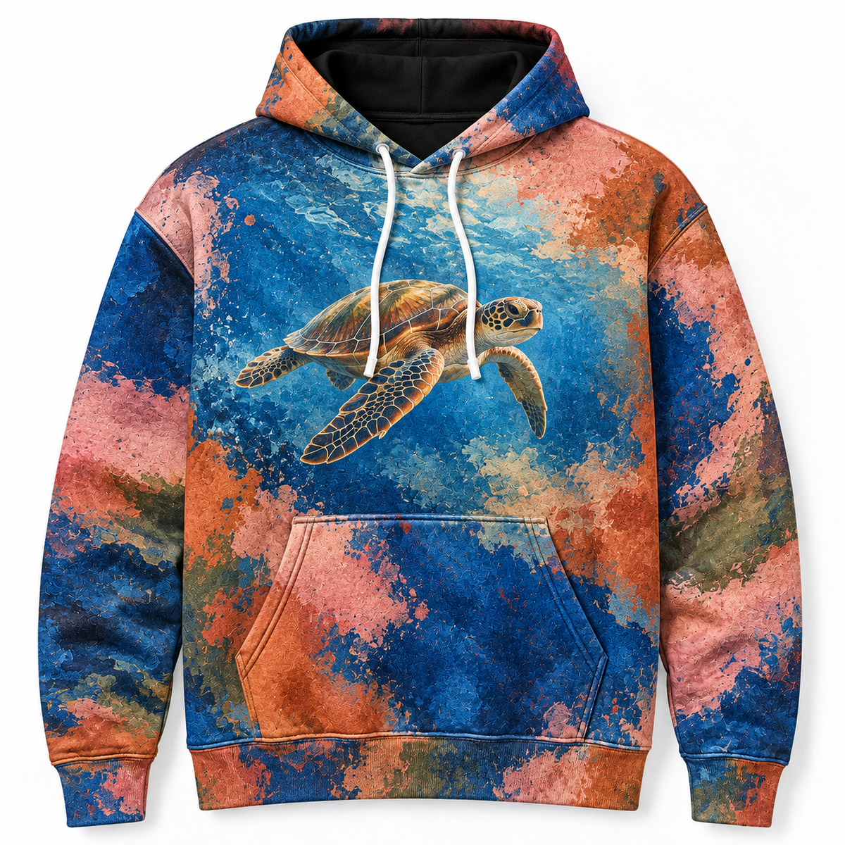 Colorfield Drift Sea Turtle Hoodie — Bold Color Field Print