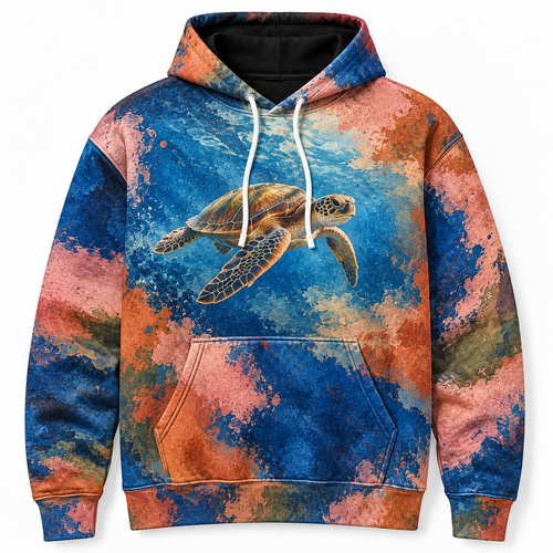 Colorfield Drift Sea Turtle Hoodie — Bold Color Field Print