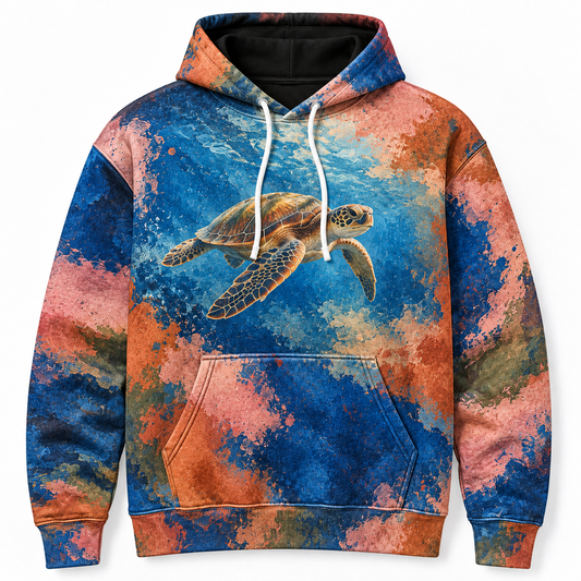 Colorfield Drift Sea Turtle Hoodie — Bold Color Field Print