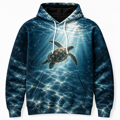 Silhouette Window Sea Turtle Hoodie — Backlit Ocean Print