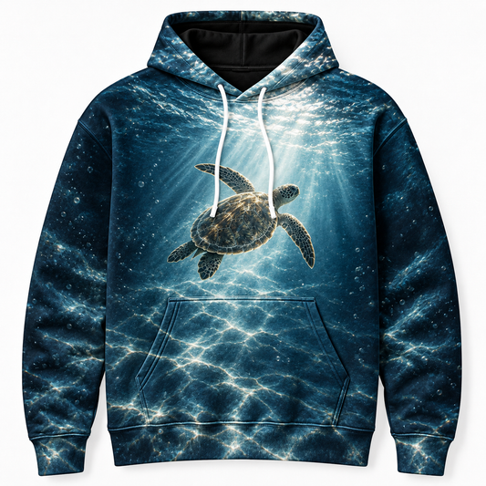 Silhouette Window Sea Turtle Hoodie — Backlit Ocean Print