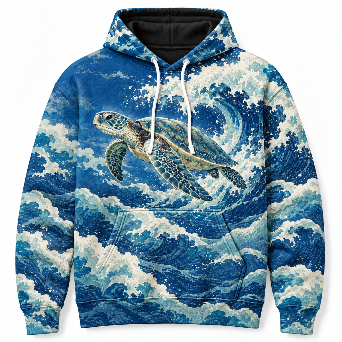 Ultramarine Crest Sea Turtle Hoodie — Blue Wave Crest Print