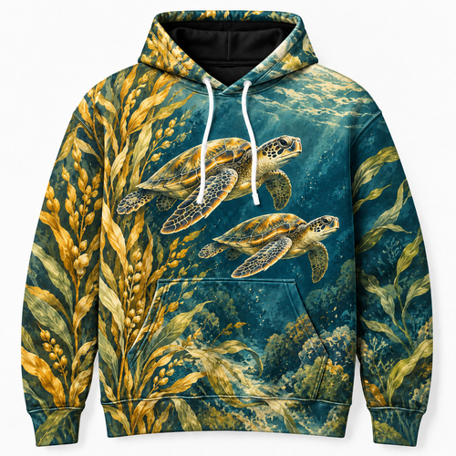Saffron Seagrass Sea Turtle Hoodie — Golden Seagrass Print