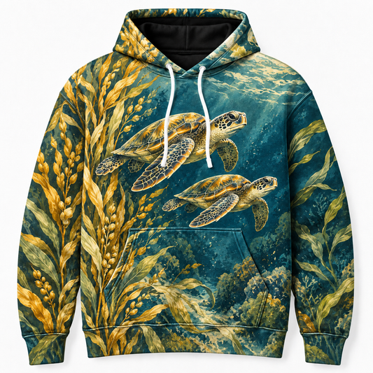 Saffron Seagrass Sea Turtle Hoodie — Golden Seagrass Print