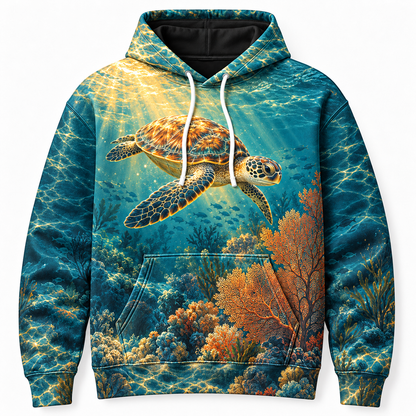 Amber Reeflight Sea Turtle Hoodie — Amber Ocean Light Print