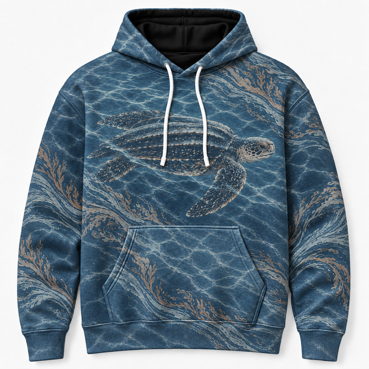 Leatherback Drift Sea Turtle Hoodie — Deep Sea Kelp Print