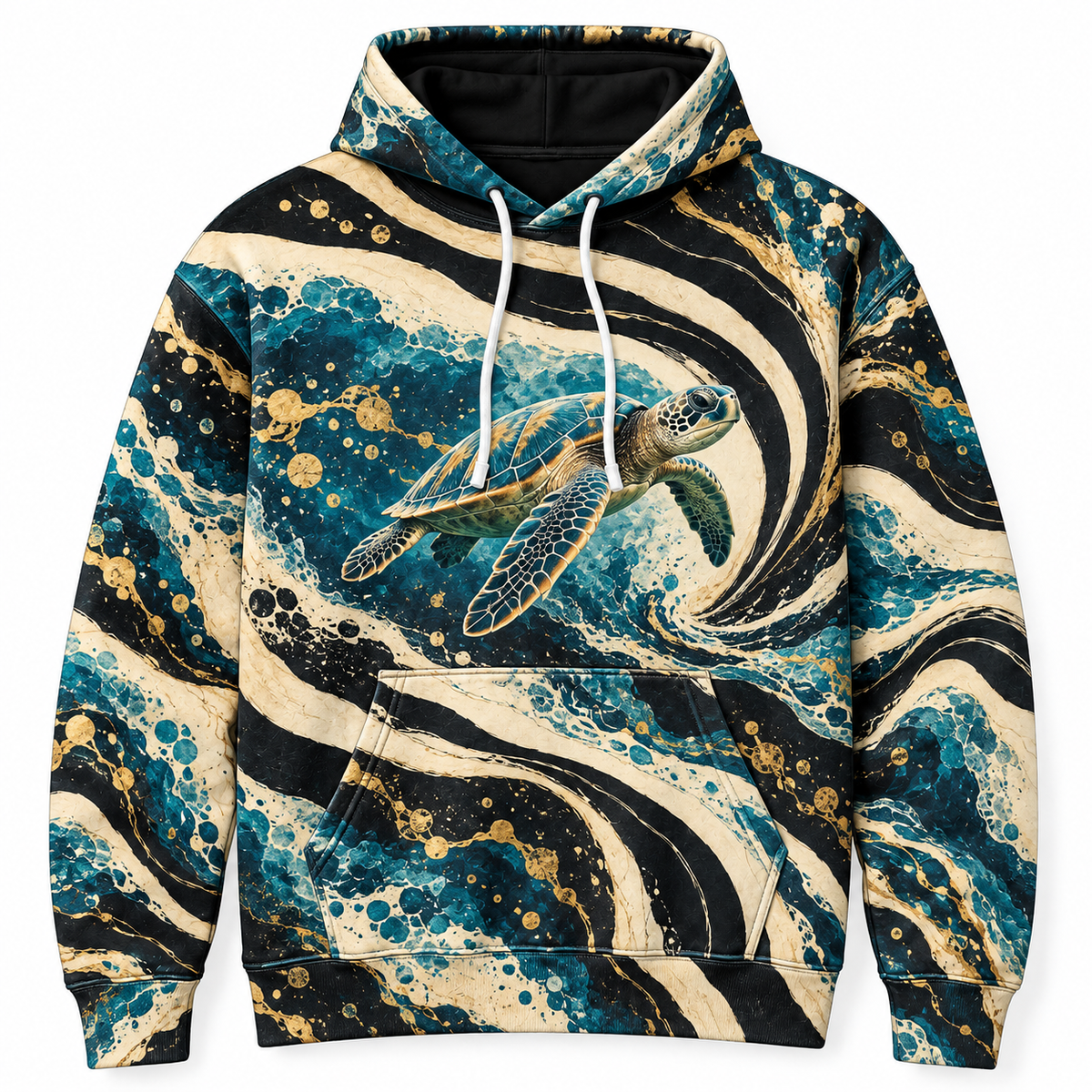 Op Current Sea Turtle Hoodie — Optical Stripe Print